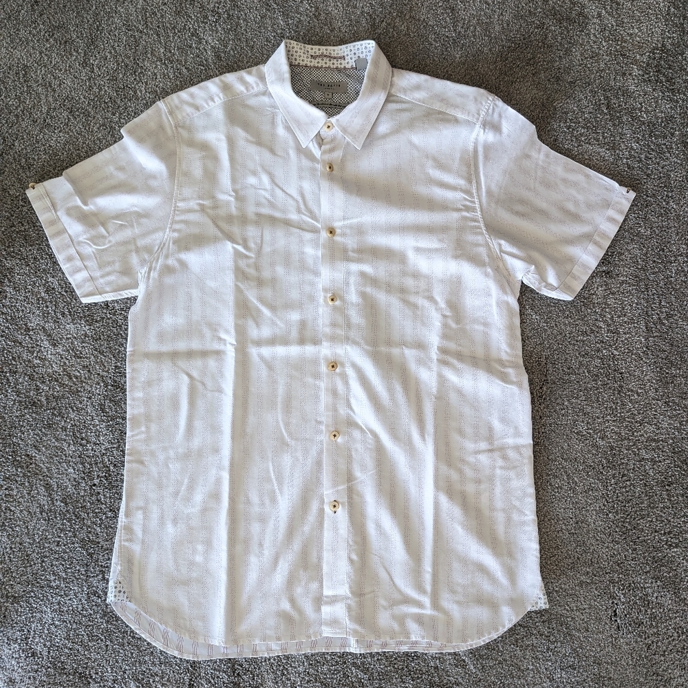 Ted Baker White Striped Short-Sleeve Button-Down Shirt